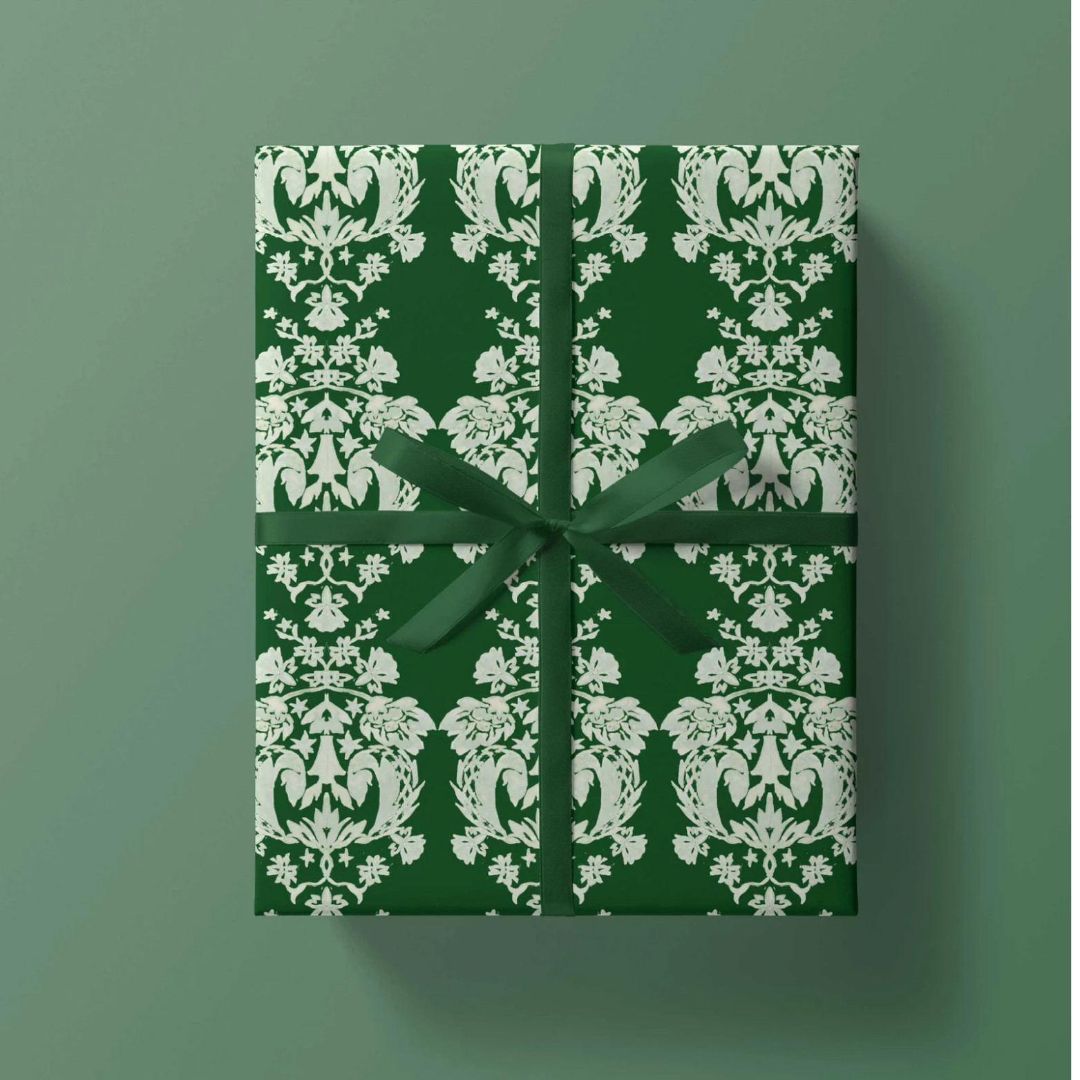 Green Damask Wrapping Paper, Elegant Holiday Christmas Gift 