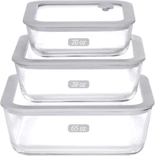Glass Food Containers with Glass Lid, Microwave Safe Food Storage Container Set,