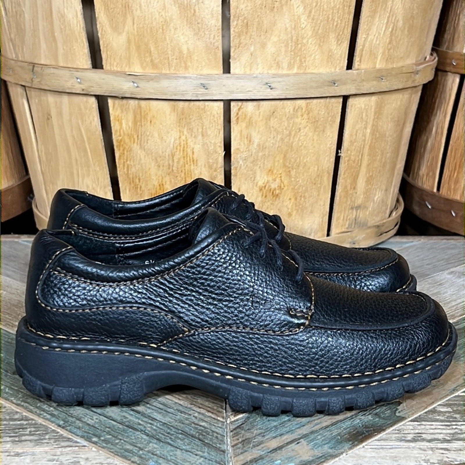 SAOLA Oxford stringate BOC pelle nera ciottolata suola robusta mocassino donna taglia 6 5