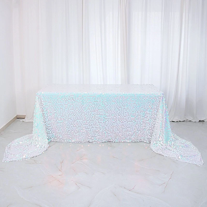 Iridescent Blue Rectangular 90x156" Large Payette Sequin Tablecloth Catering - Image 2 of 4