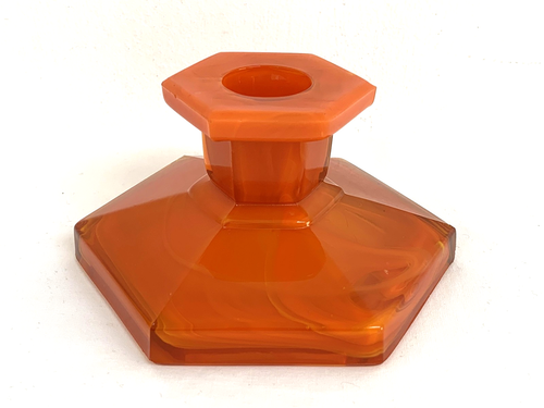 1930s Art Deco Davidson Orange Cloud Glass Candle Stick Holder