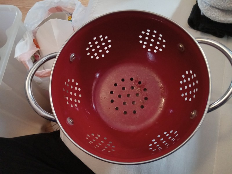 Red Enamel Metal Colander Strainer Vintage Kitchen Decor Farmhouse Retro 6.25"