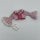 Barbie Vintage 1994 Picnic Pretty Fashion Pink Plaid bell sleeve top & Shoes