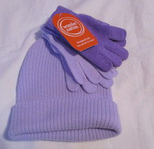 Wonder Nation Toddler Girls Ribbed PURPLE Knit Beanie  Gloves Set Combo