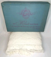 VTG 50s Morgan Jones Minuet Bedspread Hobnail Popcorn Chenille Fringe White USA