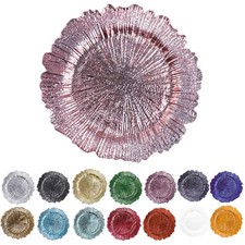 6 PCS 13 Inch Rose Gold Floral Reef Charger Plates Round Plastic Table Decor