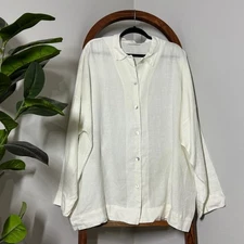 Bryn Walker LARGE White 100% Linen Oversized Boxy Lagenlook Long Sleeve Shirt
