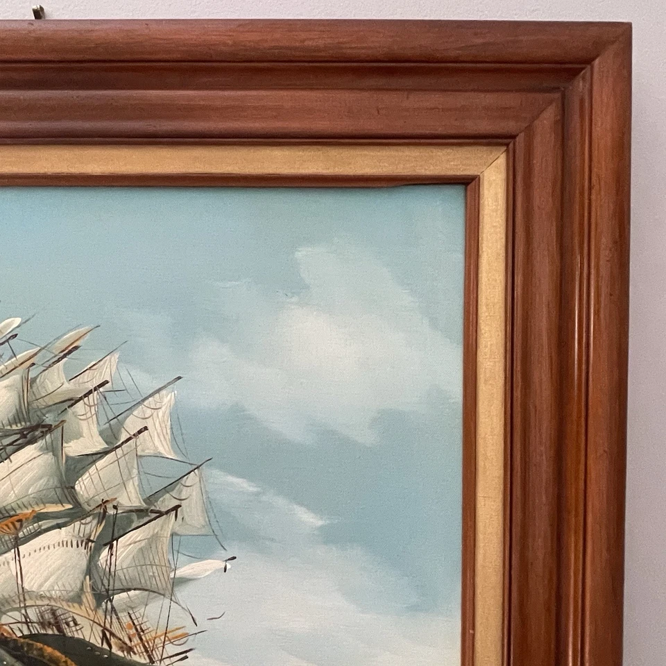 HEWITT R. JACKSON Art Original Painting of CLIPPER SHIPS at SEA Signed 24” X 20” - Image 3 of 4