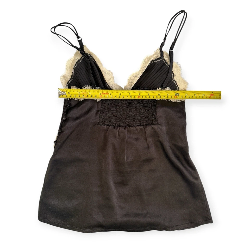 Vintage Guess Satin Lace Black Cream Cami Top Lace Trim Floral XS Y2K Fairy - Image 3 of 4