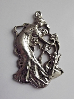 großer Anhänger 6x4cm Jugendstil Dame & Blumen SILBER ( 31 Gramm) Punze 916