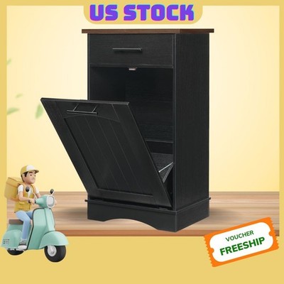 10 Gallon Tilt Out Trash Cabinet Kitchen Bin Storage Flip Door Large Drawer Blac