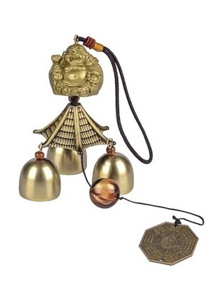 YODOOLTLY Feng Shui Windspiel mit 3 Glocken Buddha-Münze Glück Garten Deko