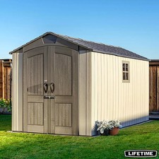 Lifetime 7x14ft Heavy Duty Plastic Garden Storage Shed 60475 Double Doors Roof
