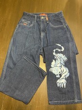 JNCO Wide-Leg Embroidered Tiger Blue Denim Kids Jeans 90s Y2K 28 inch waist XL