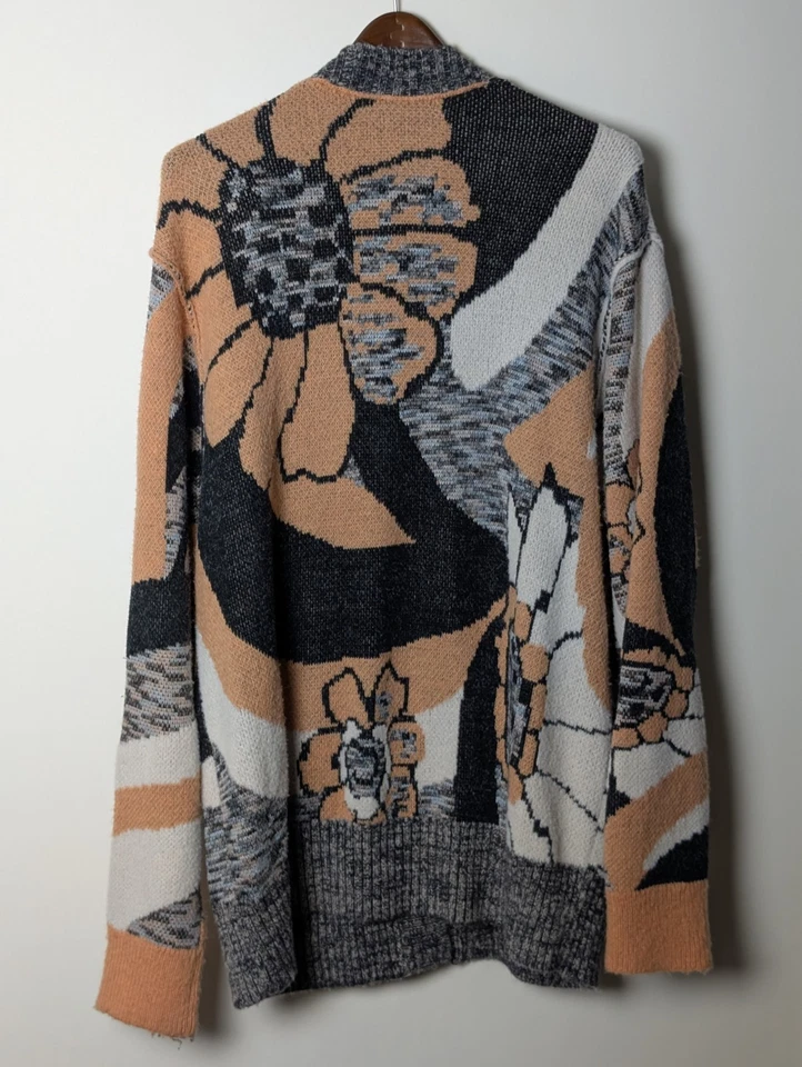 Cárdigan suéter tejido de gran tamaño Free People abstracto floral cuello chal boho Foto 2 de 4