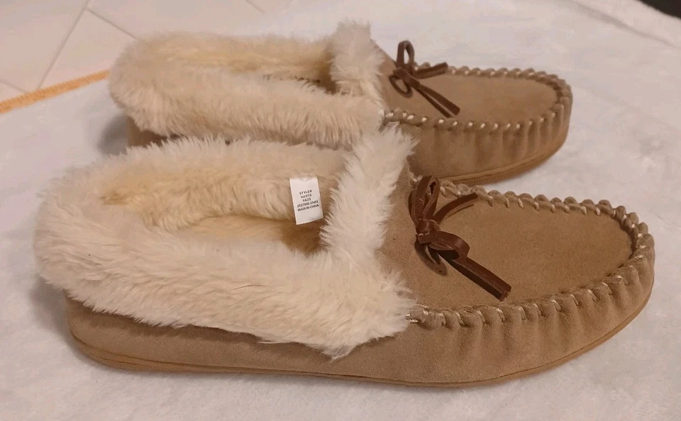 Zapatillas J Crew Mocasines Talla 9 Cuero con Forro Sherpa Gamuza Slipons Foto 2 de 4