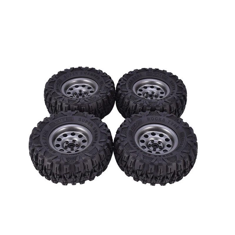 4x 2.2 Inch Rubber Tyres+Titanium Gray Metal Rim for 1:10 Axial SCX10 RC Car - Bild 2 von 4