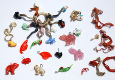 20 1940's VINTAGE Cracker Jack GLASS CHARM Gumball Toy Prize Lot Celluloid Ring