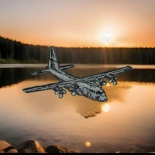 Grey C-130 Hercules Transport Plane Starboard View In Flight Embroidered Patch