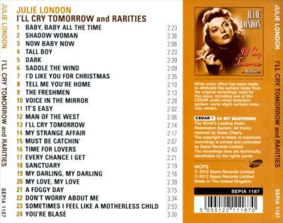 JULIE LONDON - I'LL CRY TOMORROW AND RARITIES NEW CD