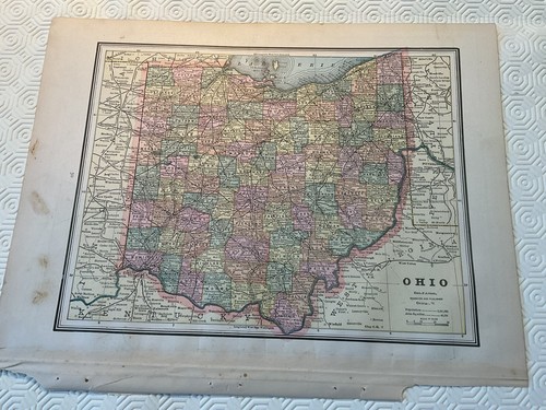 Original 1889 Ohio Map Cram’s Unrivaled Atlas of the World 11.5” X 15.5