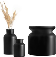 3er Vasen Set Tischdeko in schwarz matt Tischvase Blumenvase Deko Glasvase