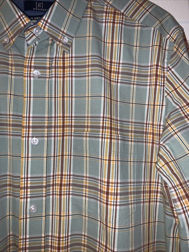 George Dusty Green Mens Plaid Button Down Dress Shirt Size L 42-44 - Picture 2 of 4