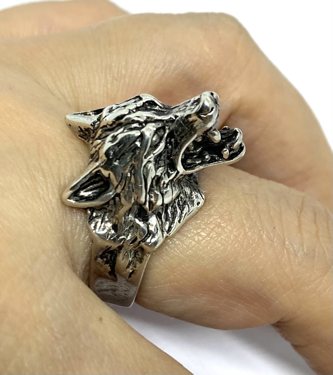 Vintage Sterling Silver Men's Wolf's Head Ring Size 8 11.03 g | eBay