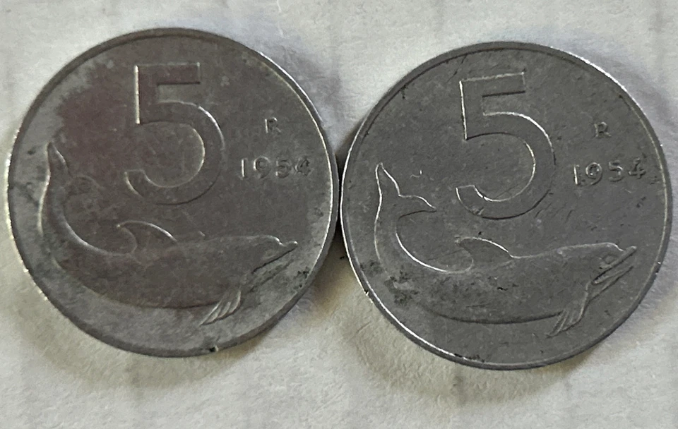 Lot of 4  Italian Coins..2@ 1954  5 Lira Coins  2@ 1955 10 Lira Coins - Image 3 of 4