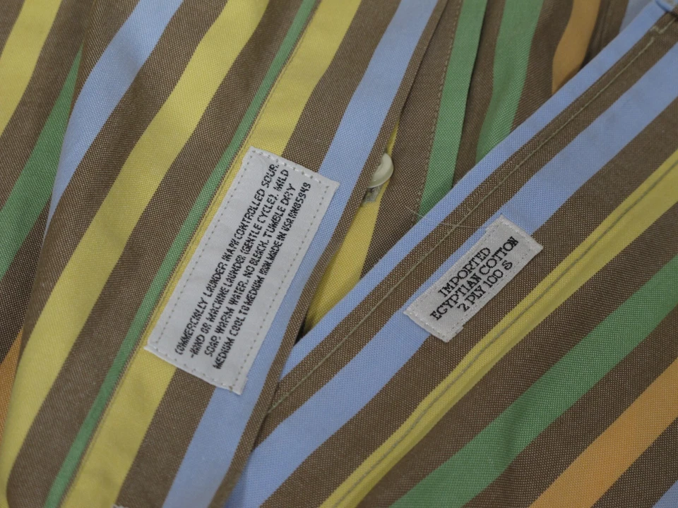 Maus & Hoffman Long Sleeve Shirt M Rainbow 2 Ply Egyptian Cotton Tan Multi Color - Image 4 of 4