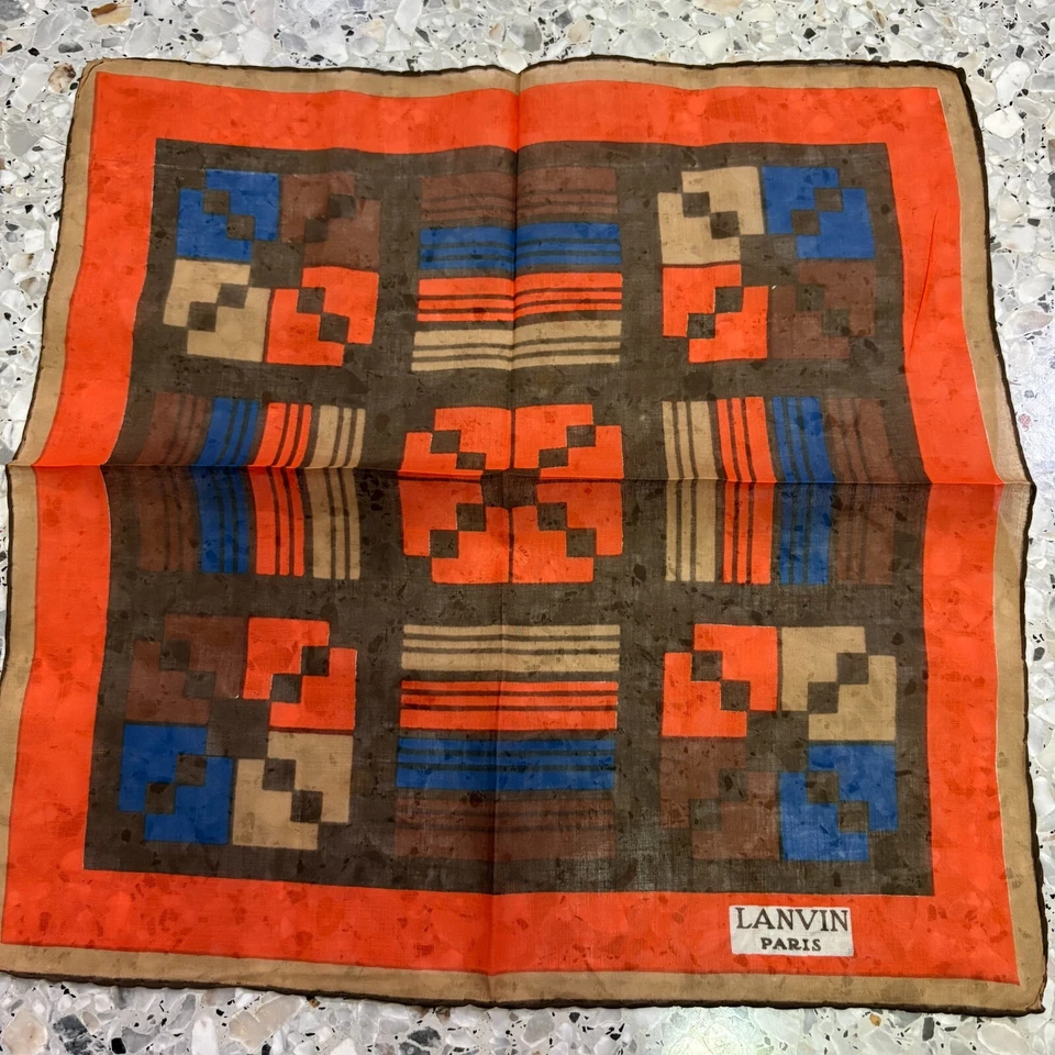 LENÇO CLÁSSICO ARTE MARROM LARANJA ALGODÃO BOLSO MASCULINO QUADRADO 14"#M199 - Imagem 3 de 4