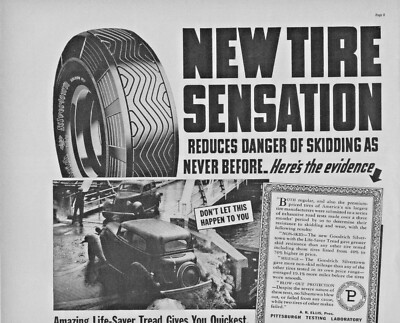 1938 Goodrich Tire Automobile Vintage Print Ad The New Safety Silvertown