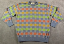 Vintage Norm Thompson 3D Grandpacore Sweater Men XL Gray Green Orange Checkered