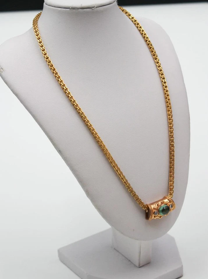 Collar y colgante deslizable italiano vintage de plata dorada con topacio azul y aguamarina Foto 3 de 4