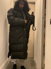 Padded Quilted Long Black Hooded Winter Zip Coat Xl Brand New No Tag!