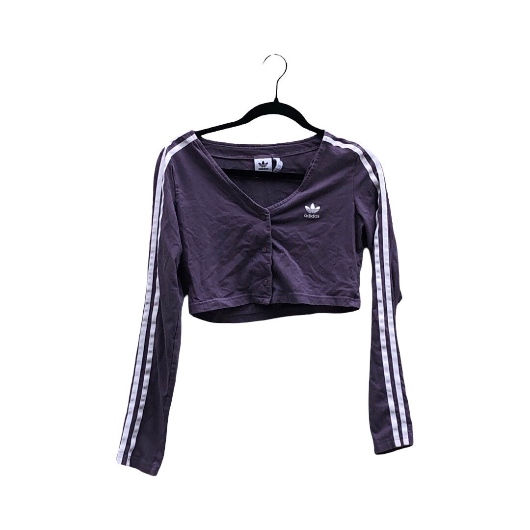 Adidas Long Sleeve Button Crop With Classic Stripes Shadow Violet Size M