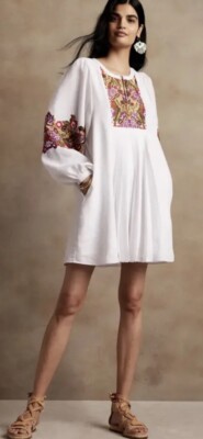 NWOT Banana Republic White Embroidered Mini RESORT Linen Dress Size XS |  eBay