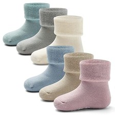 Baby Winter Socks Non Slip Warm Socks with Grips for 2-4T Mix Solid Color 5225