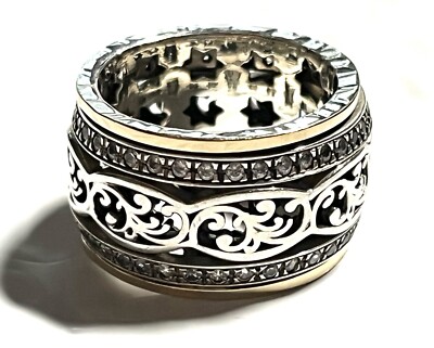 NWOT OR PAZ 925 Sterling Silver 14K Gold CZ  Lace Spinner Ring Sz 8 Israel PZ