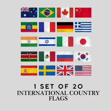 Set of 20 International Countries 2x3ft Poly Flags Set for Classrooms  Parades