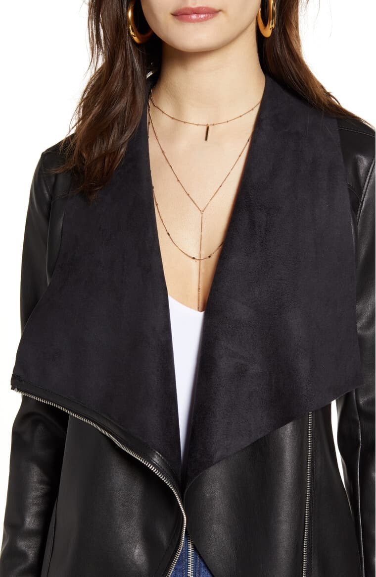 Faux Leather Drape Front Jacket 