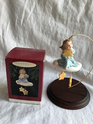 1995 Hallmark Ornament THREE WISHES Love Joy Peace Angel in Box