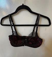 Seven Til Midnight Satin & Eyelash Lace Bra Pink/ Black Women Lingerie Large