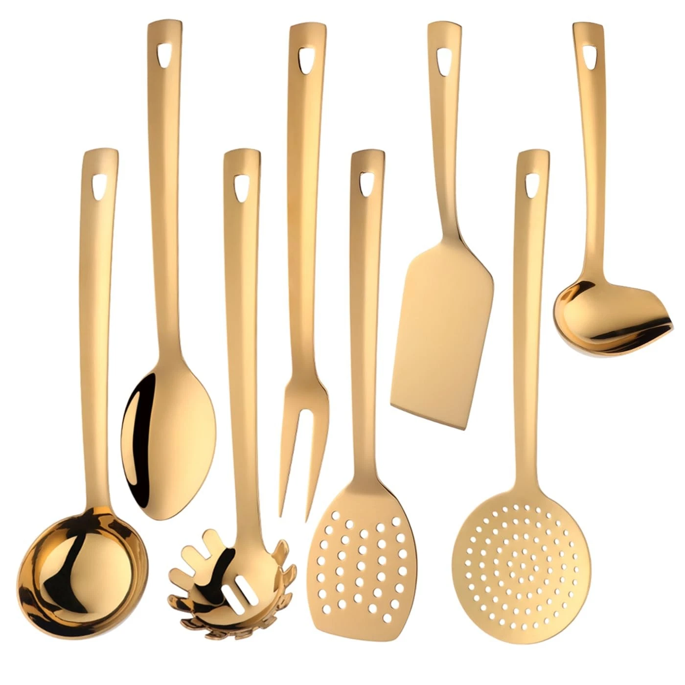 Stainless Steel Kitchen Utensil Set -8 Cooking Utensils, Colorful Titanium Pl...