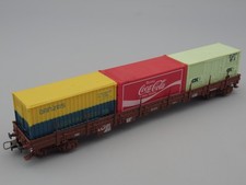 Wagon plat à ranchers 31 RIV 87 SNCF et 3 conteneurs - Jouef