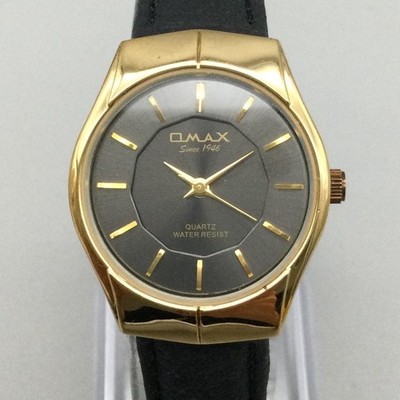 OMAX Womens Watch 26mm Gray Dial Gold Tone Black Leather SGL016