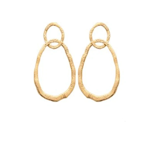 Boucles d'oreilles pendantes double anneaux martelé plaqué or pour femme moderne