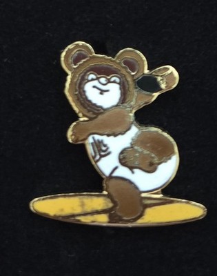 VINTAGE MOSCOW 1980 OLYMPIC MISHA DISCUS MASCOT PIN