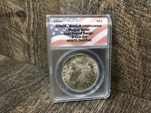 1921 ANACS Brilliant Uncirculated Morgan Silver Dollar $1 Last Year of Design