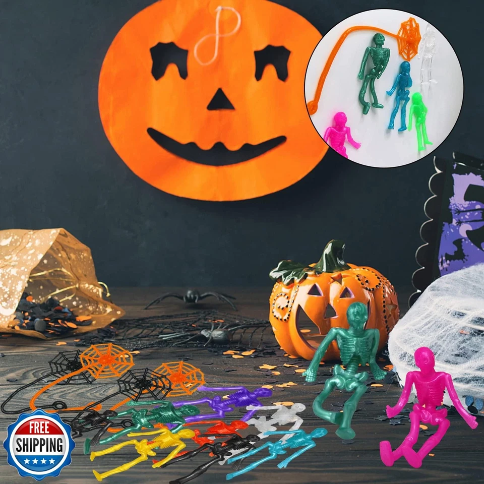 60 Piezas Halloween Esqueletos Elásticos Favores de Fiesta para Niños con Araña Pegajosa  Foto 4 de 4